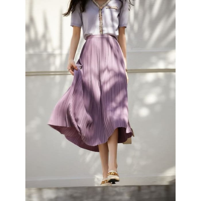 High Rise Plain Midi - Purple / S