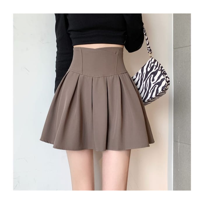 High Rise Plain Mini A-Line Skirt