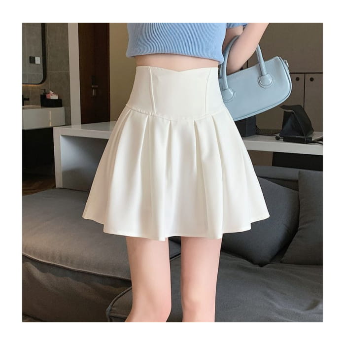 High Rise Plain Mini A-Line Skirt