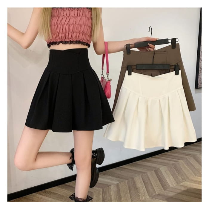 High Rise Plain Mini A-Line Skirt