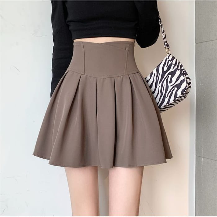 High Rise Plain Mini A-Line Skirt - Coffee / S