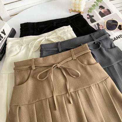 High Rise Plain Pleated Mini A-Line Skirt