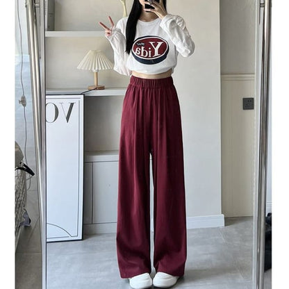 High Rise Plain Pocketed Wide Leg Sweatpants