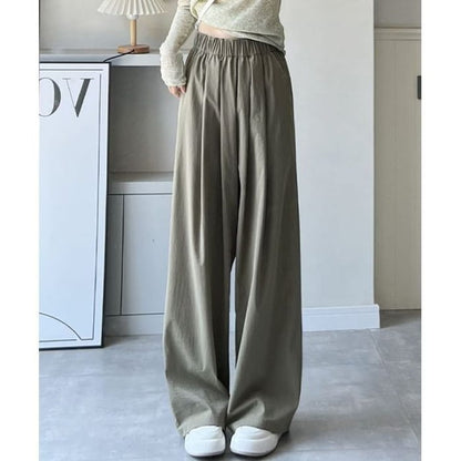 High Rise Plain Pocketed Wide Leg Sweatpants - Grayish