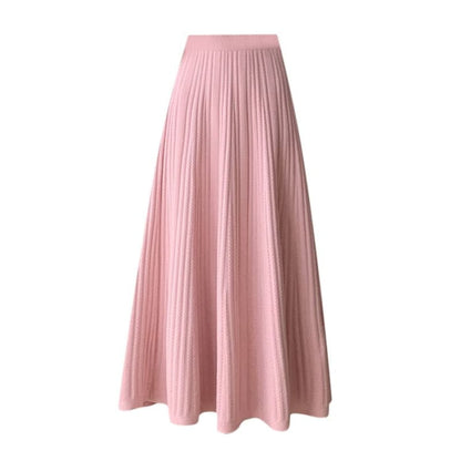 High Rise Plain Ribbed Knit Midi A-Line Skirt - mini skirts