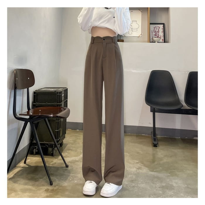 High Rise Plain Scallop Edge Wide Leg Pants