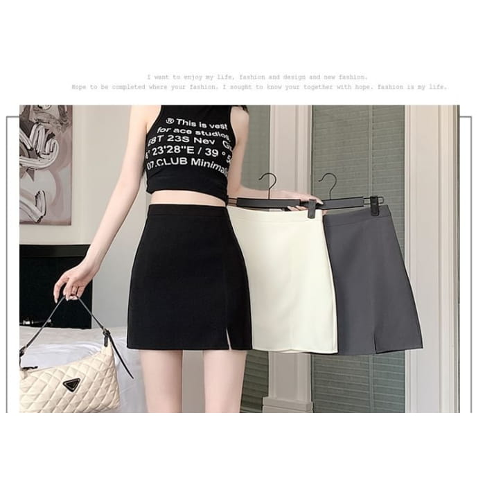 High Rise Plain Side-Slit Mini Pencil Skirt