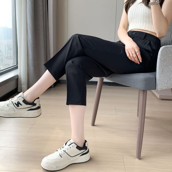 High-Rise Plain Straight Leg Suit Pants