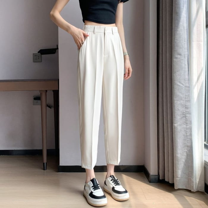 High-Rise Plain Straight Leg Suit Pants