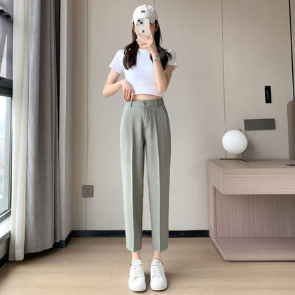 High-Rise Plain Straight Leg Suit Pants