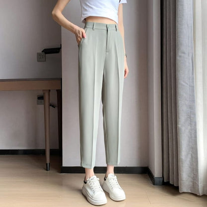 High-Rise Plain Straight Leg Suit Pants