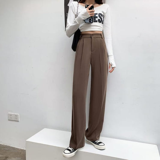 High Rise Plain Wide Leg Suit Pants