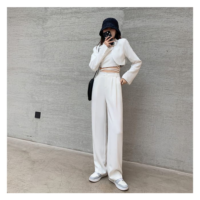 High Rise Plain Wide Leg Suit Pants