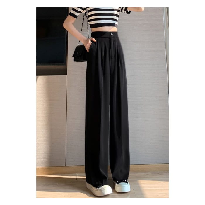 High Rise Plain Wide Leg Suit Pants