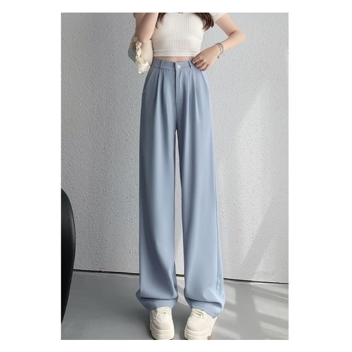 High Rise Plain Wide Leg Suit Pants