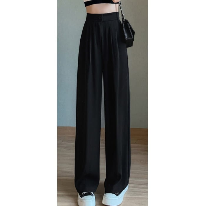 High Rise Plain Wide Leg Suit Pants