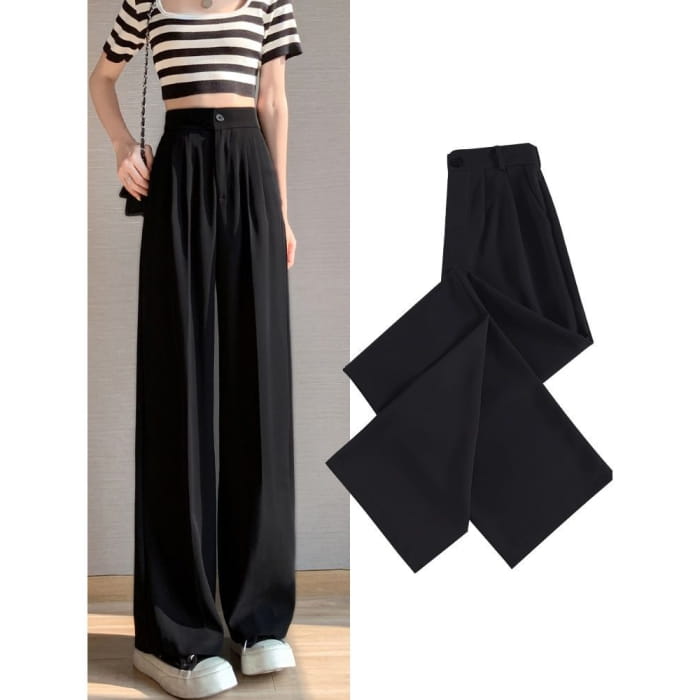 High Rise Plain Wide Leg Suit Pants