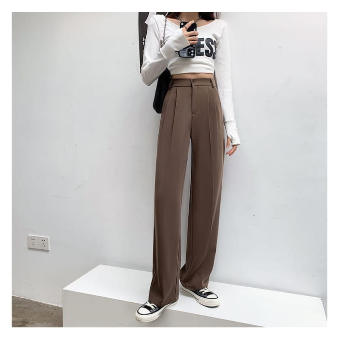 High Rise Plain Wide Leg Suit Pants