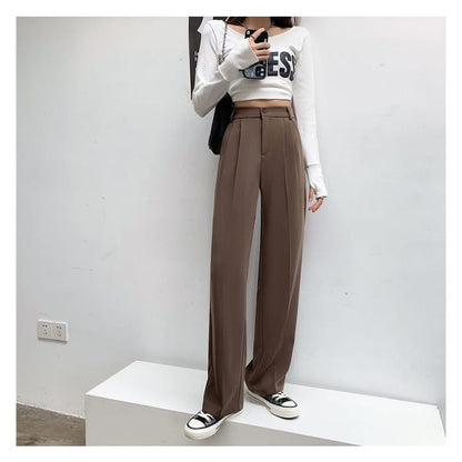 High Rise Plain Wide Leg Suit Pants