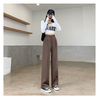 High Rise Plain Wide Leg Suit Pants