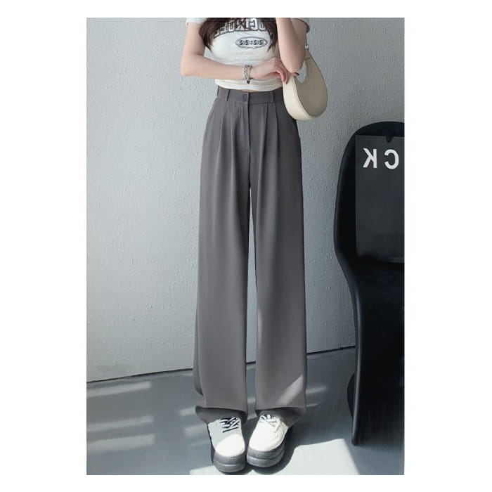 High Rise Plain Wide Leg Suit Pants