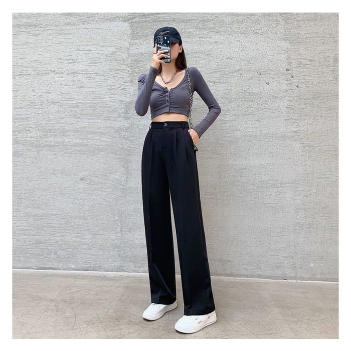 High Rise Plain Wide Leg Suit Pants