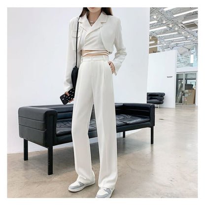 High Rise Plain Wide Leg Suit Pants