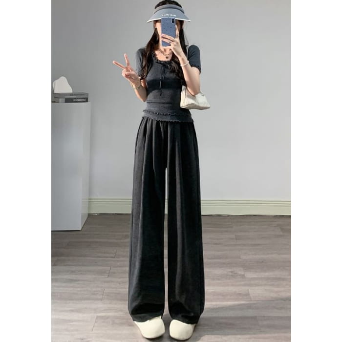 High Rise Plain Wide Leg Sweatpants