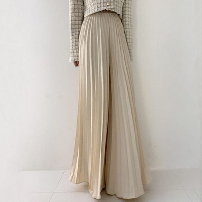 High Rise Pleated Plain Wide Leg Pants