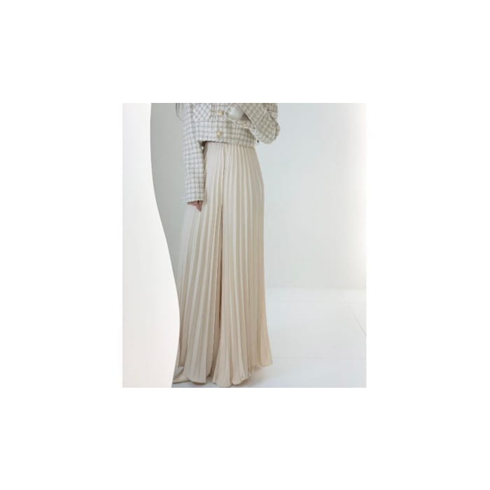 High Rise Pleated Plain Wide Leg Pants