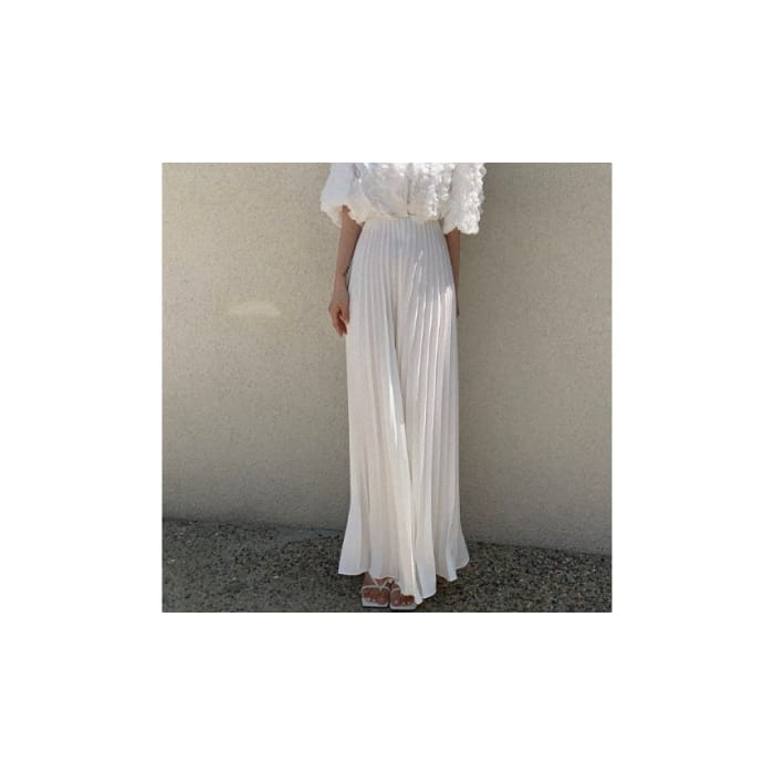 High Rise Pleated Plain Wide Leg Pants