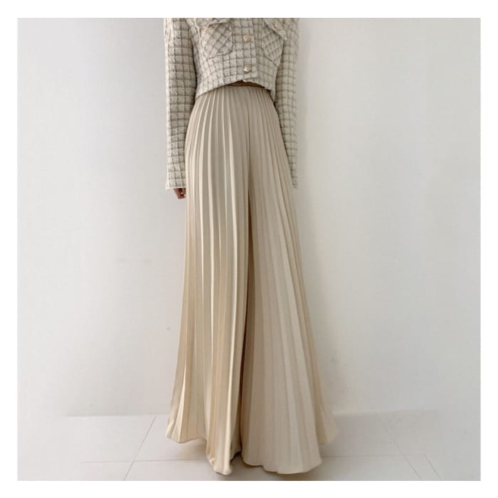 High Rise Pleated Plain Wide Leg Pants