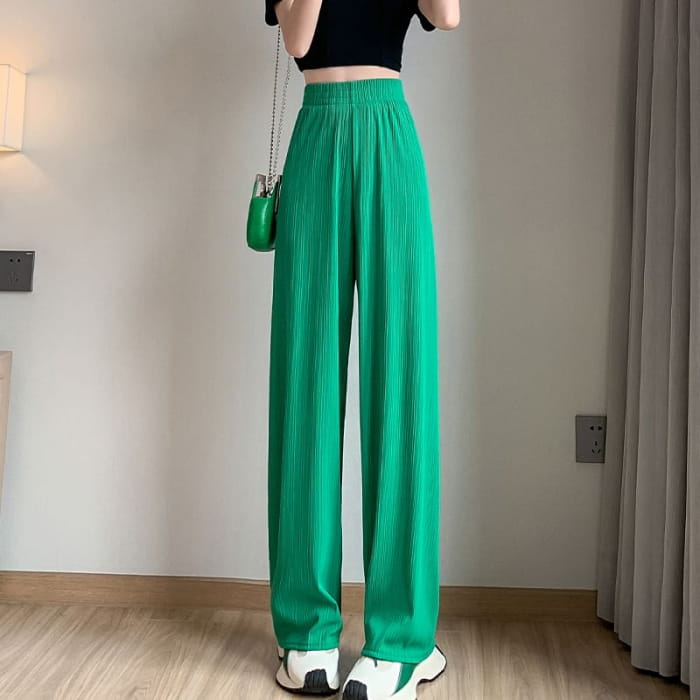 High Rise Rib Wide Leg Plain Sweatpants