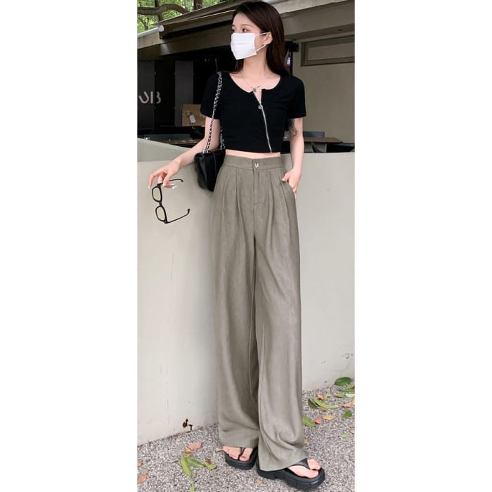 High Rise Ribbed Wide Leg Slacks