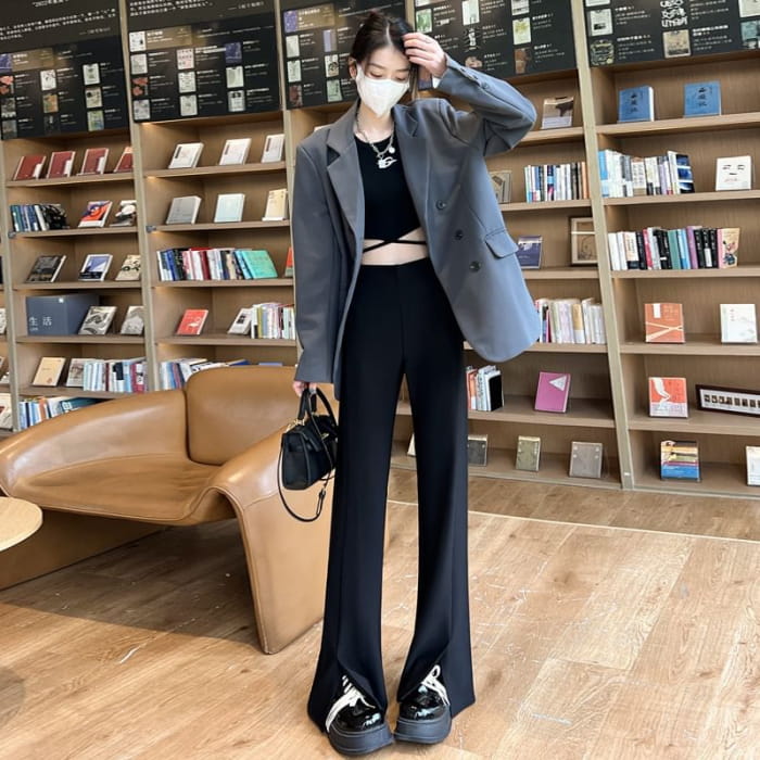 High Rise Slit Hem Flared Suit Pants