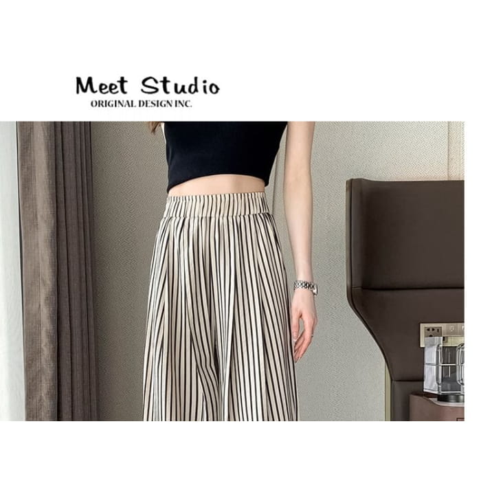 High Rise Striped Wide Leg Pants (Various Designs)