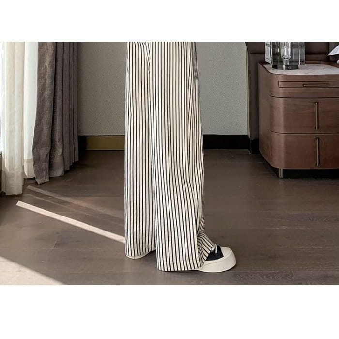 High Rise Striped Wide Leg Pants (Various Designs)