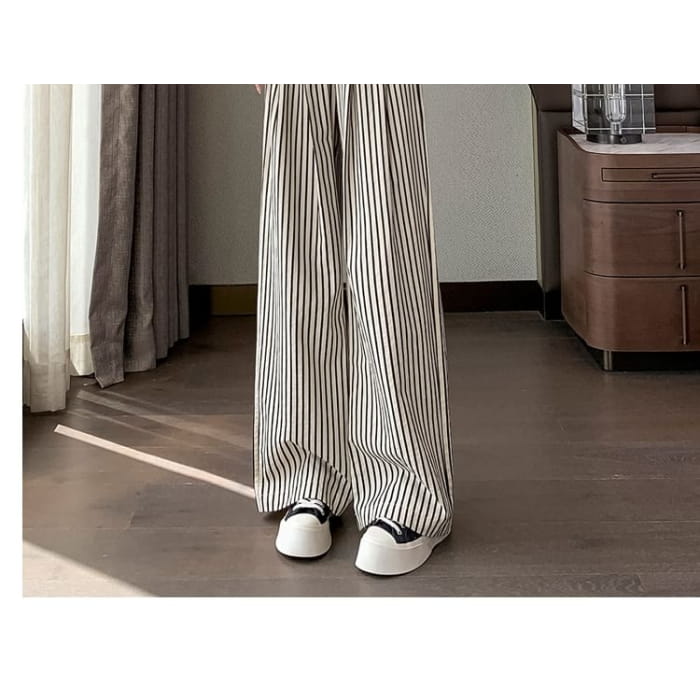 High Rise Striped Wide Leg Pants (Various Designs)