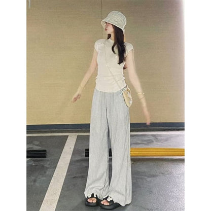 High Rise Striped Wide Leg Pants (Various Designs) - Normal