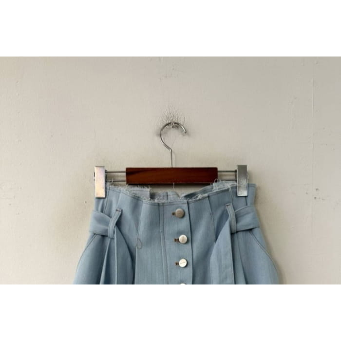 High Rise Washed Denim Mini A-Line Skirt