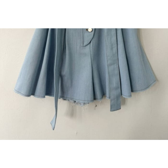 High Rise Washed Denim Mini A-Line Skirt