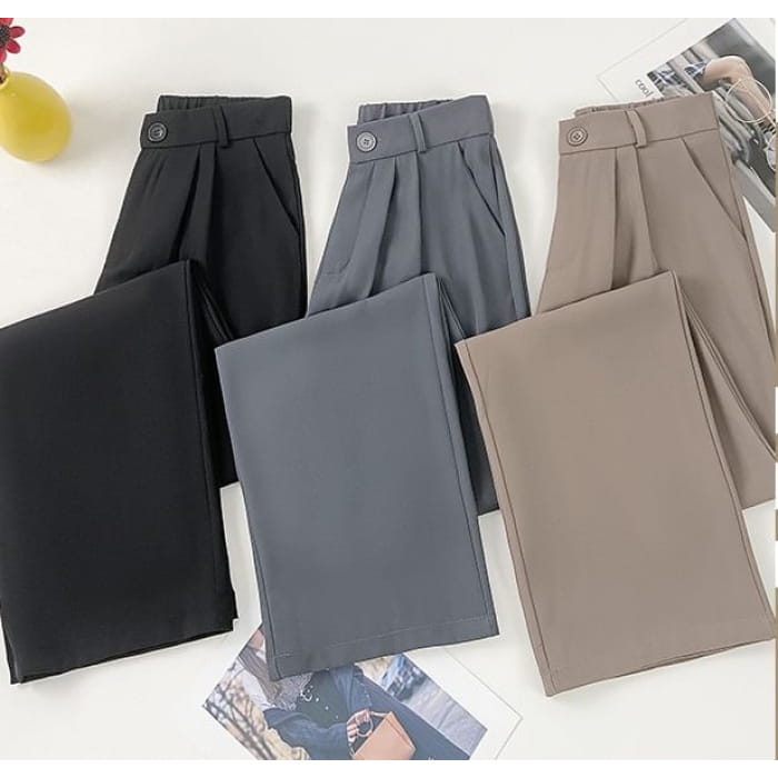 High Rise Wide Leg Drape Plain Dress Pants