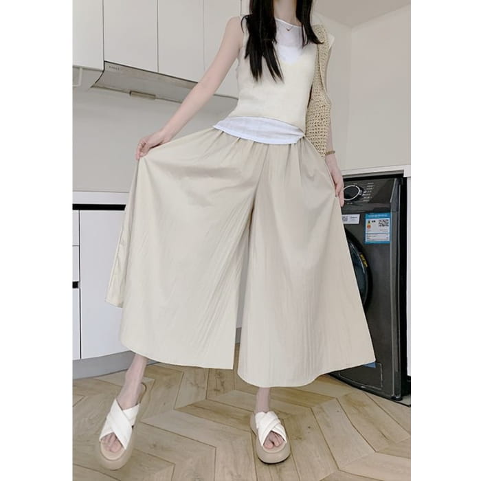 High Rise Wide Leg Plain Skort