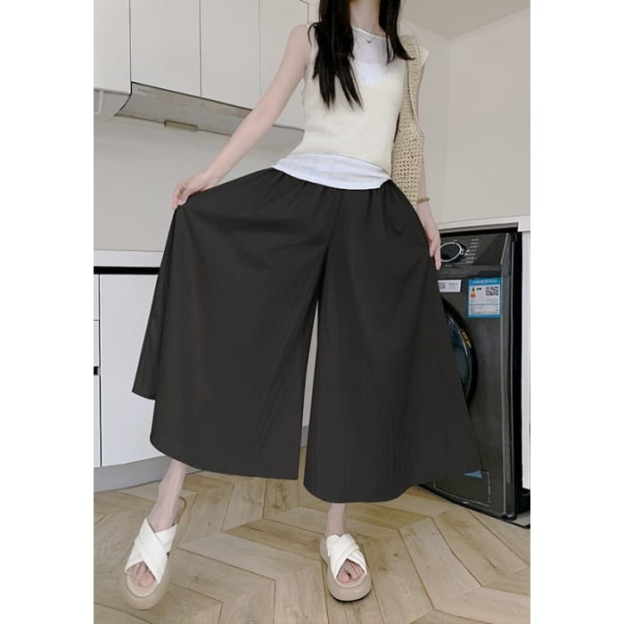 High Rise Wide Leg Plain Skort