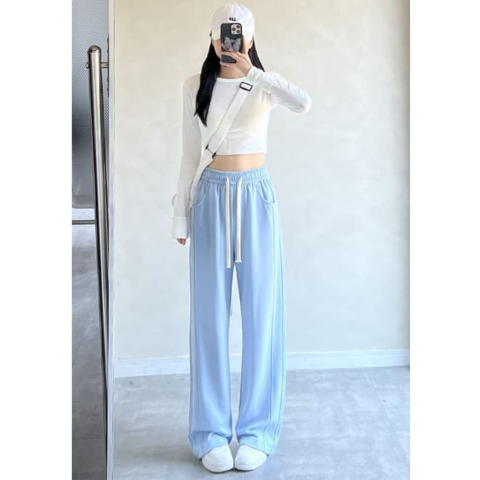 High Rise Wide Leg Plain Sweatpants