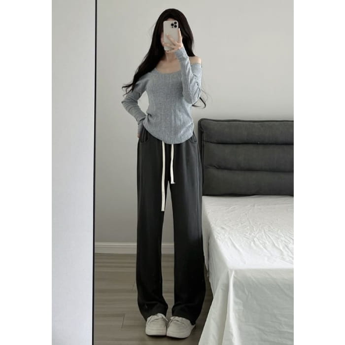 High Rise Wide Leg Plain Sweatpants