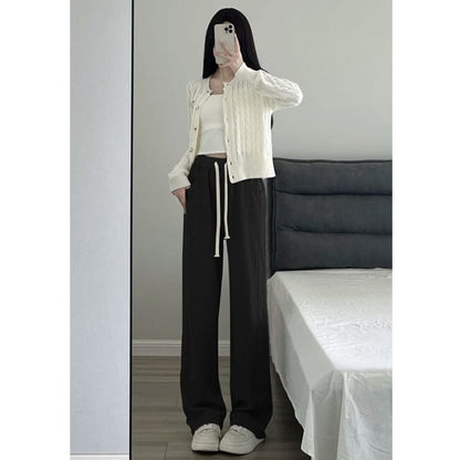 High Rise Wide Leg Plain Sweatpants