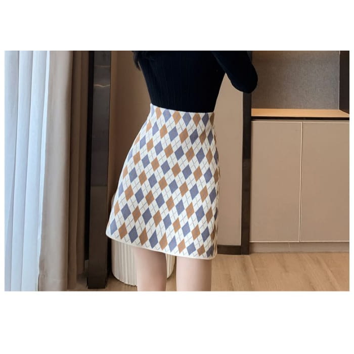 High Waist Argyle Mini