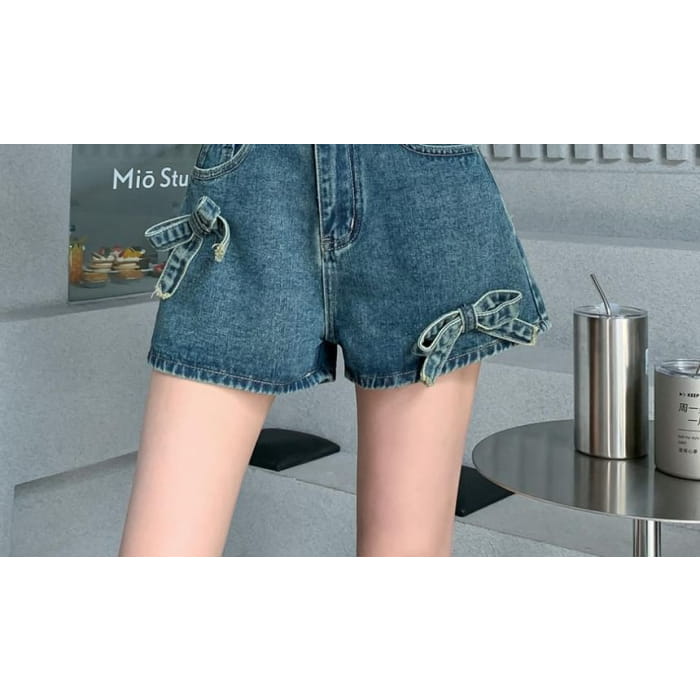 High Waist Bow Denim Shorts