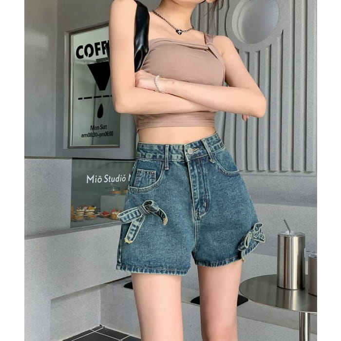 High Waist Bow Denim Shorts